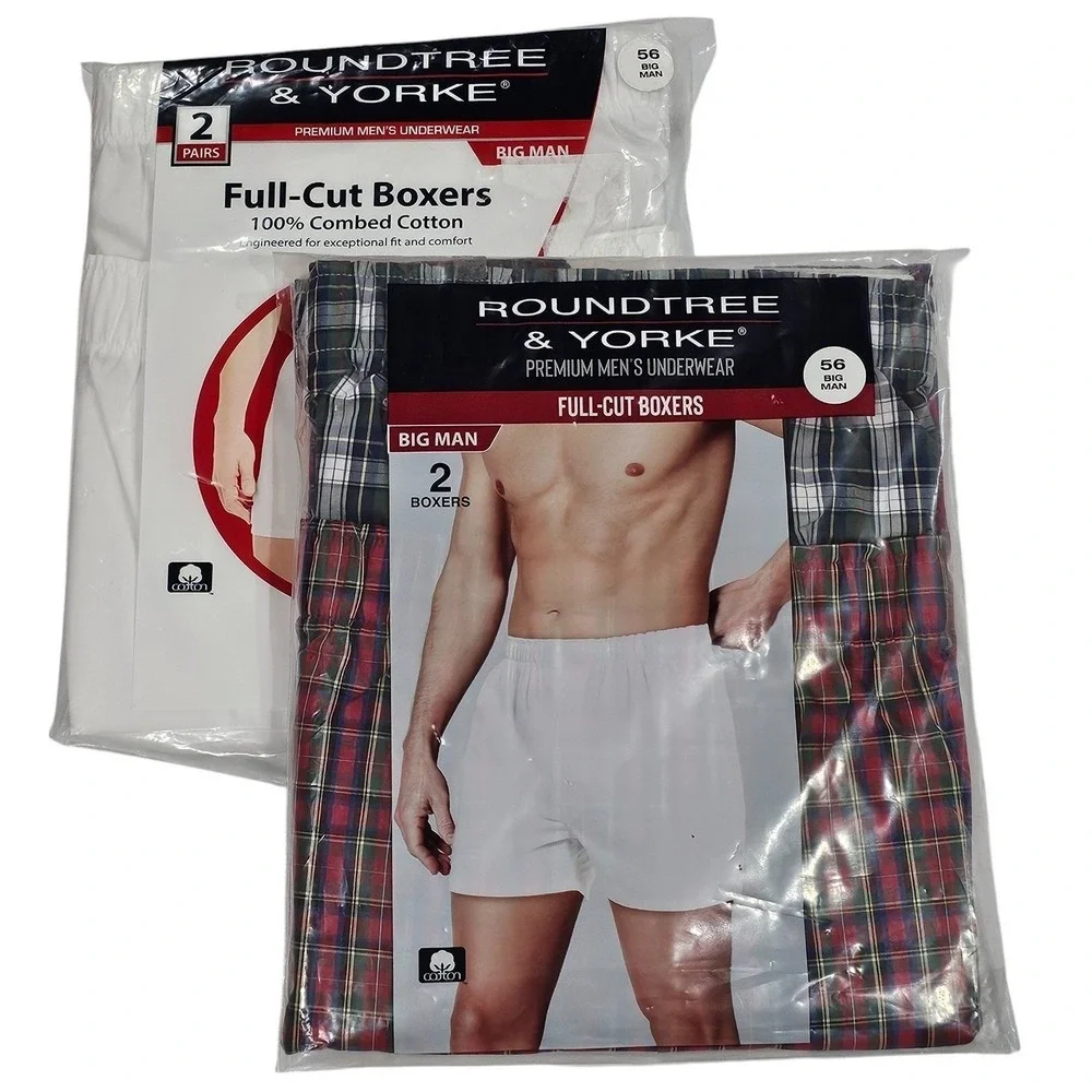 Lot of 2 Boxers Size 56 Big‎ Man Roundtree & Yorke (4 Pairs) Full-Cut Underwear
